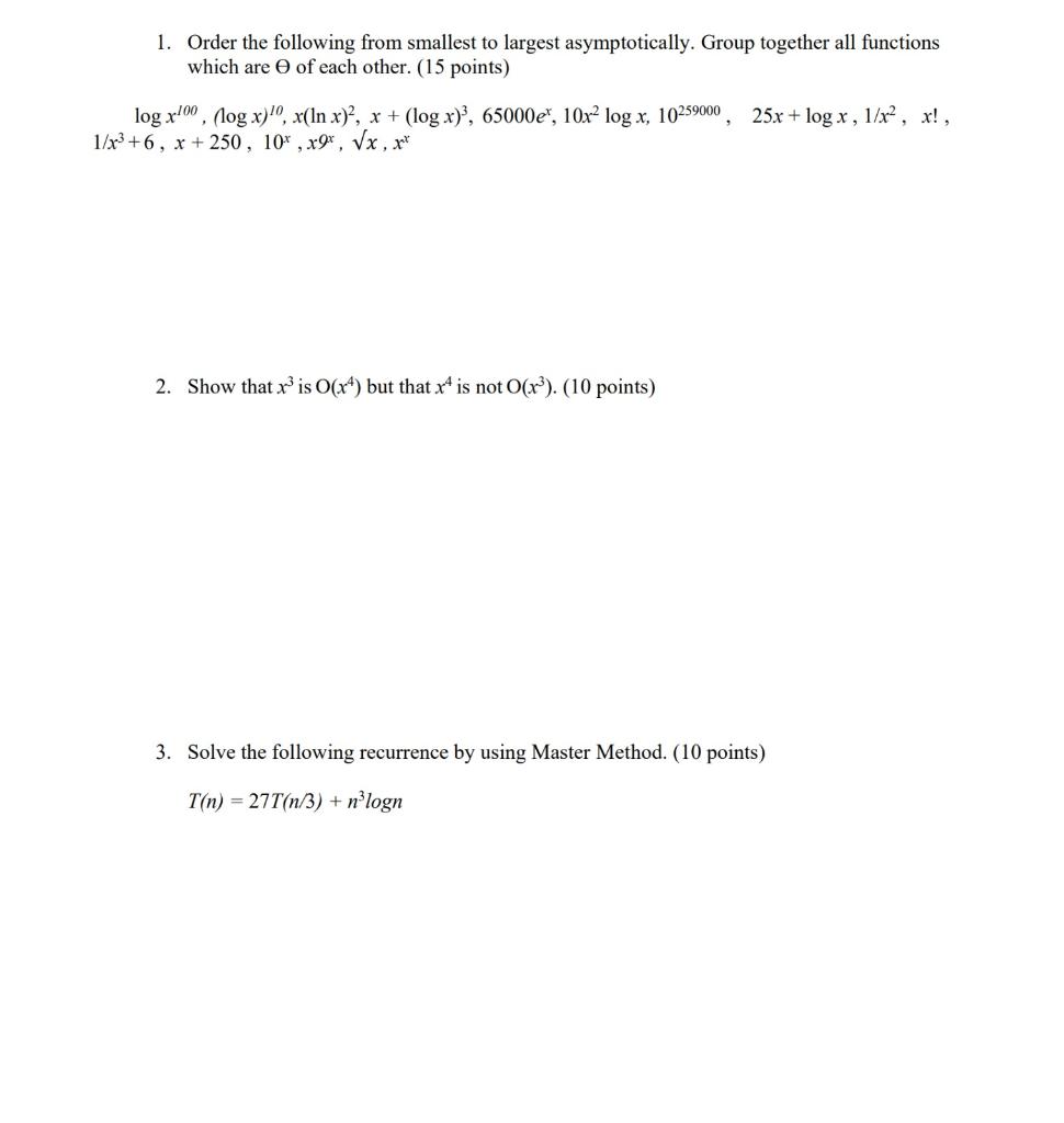 Solved 1. Order the following from smallest to largest | Chegg.com