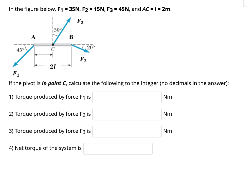 Solved In the figure below, F1 = 35N, F2 = 15N, F3 = 45N, | Chegg.com