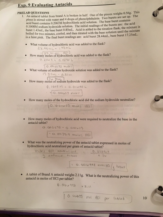 Solved Ex 9 Evaluating Antacids PRELAB QUESTIONS broken in | Chegg.com