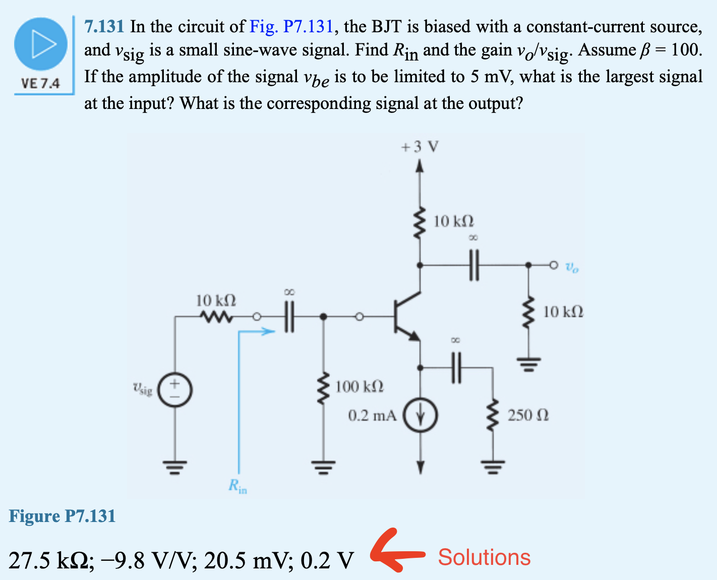 Solved Vsig 7 131 In The Circuit Of Fig P7 131 The Bjt Chegg Com