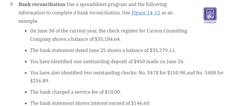 solved-9-bank-reconciliation-use-a-spreadsheet-program-and-chegg