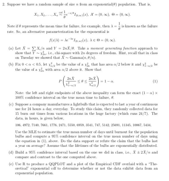 Solved 2. Suppose we have a random sample of size n from an | Chegg.com