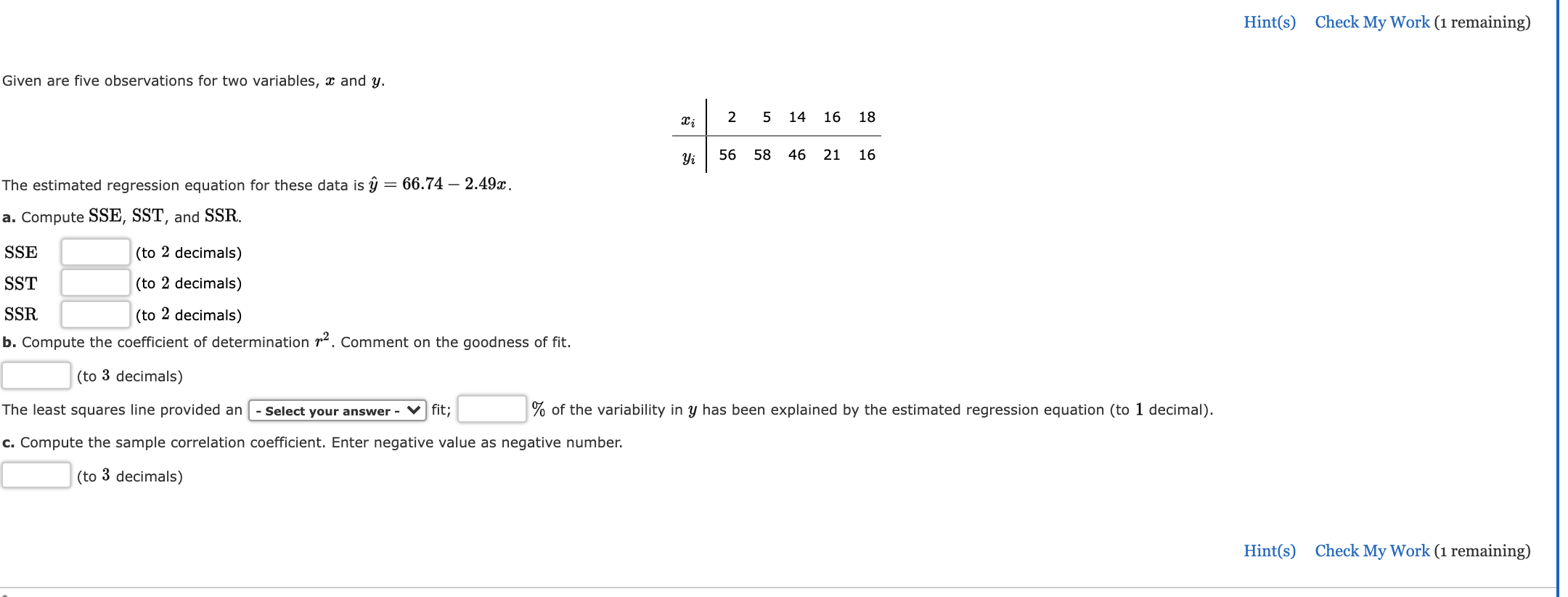 Solved Hint(s) Check My Work (1 Remaining) Given Are Five | Chegg.com