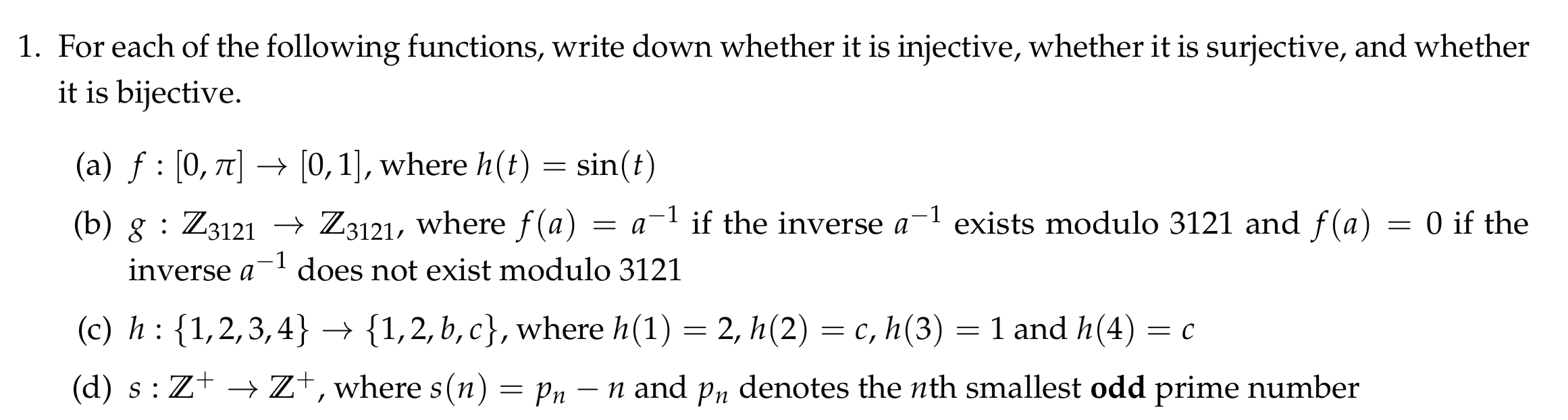 Solved 1. For each of the following functions, write down | Chegg.com