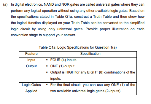 Solved (a) In digital electronics, NAND and NOR gates are | Chegg.com