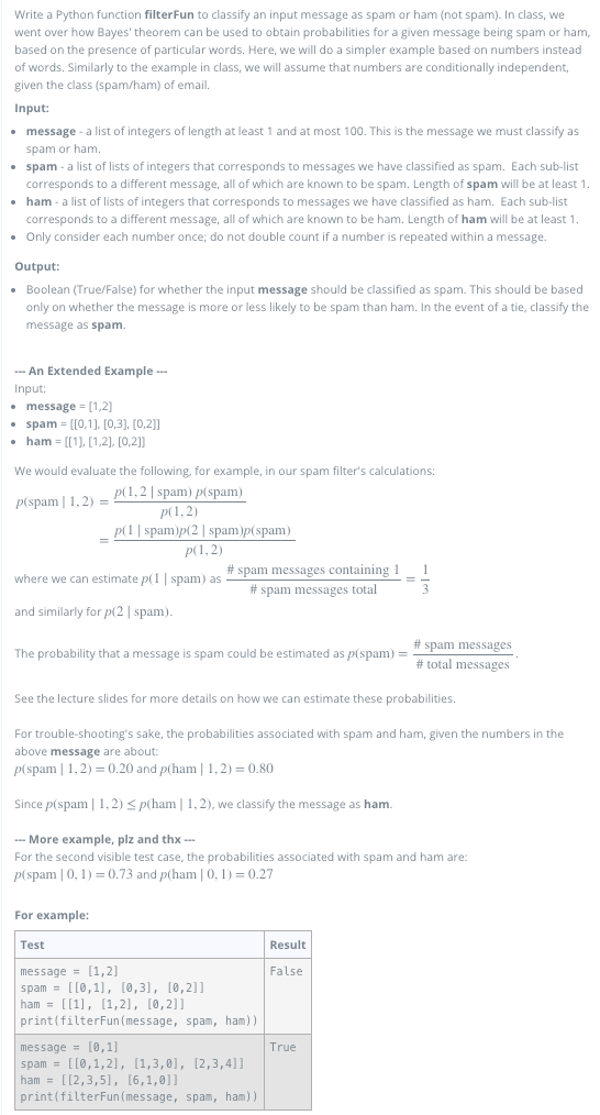Write a Python function filterFun to classify an | Chegg.com