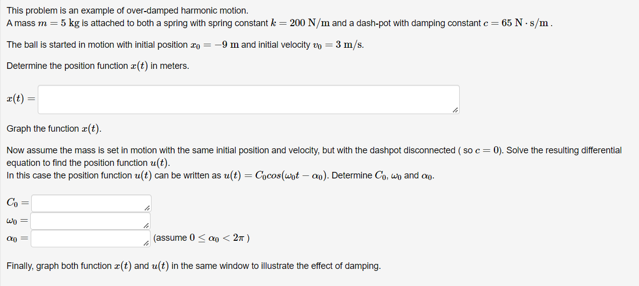 Solved This problem is an example of over-damped harmonic | Chegg.com