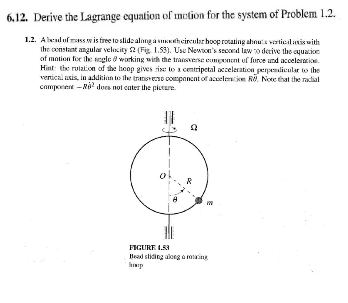Solved 6.12 Derive the Lagrange equation of motion for the | Chegg.com