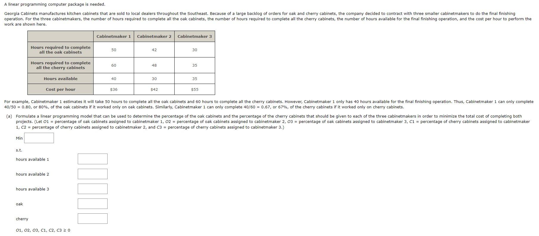 Solved 1,C2= percentage of cherry cabinets assigned to | Chegg.com