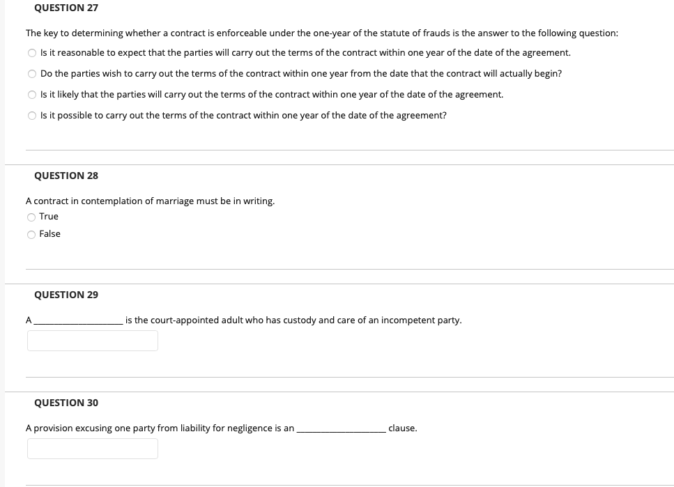 Solved QUESTION 27 The key to determining whether a contract | Chegg.com