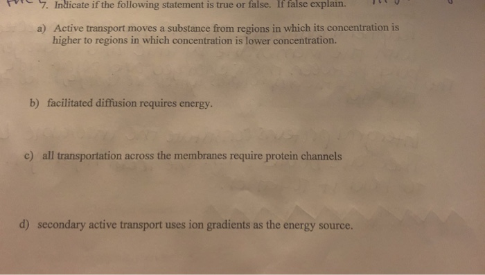 Solved ל. Indicate if the following statement is true or | Chegg.com