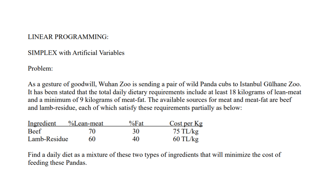 Solved LINEAR PROGRAMMING: SIMPLEX with Artificial Variables | Chegg.com