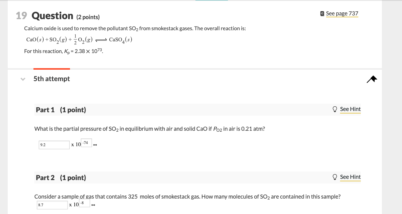 Solved 19 Question (2 points) e See page 737 Calcium oxide | Chegg.com
