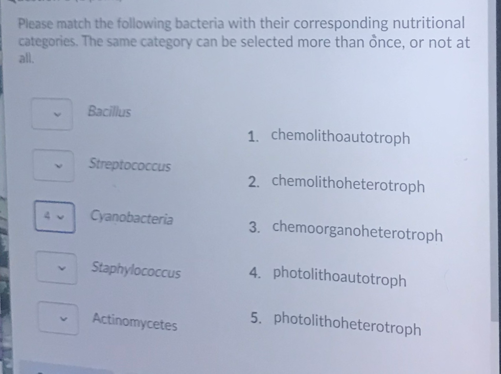 Solved Please match the following bacteria with their | Chegg.com