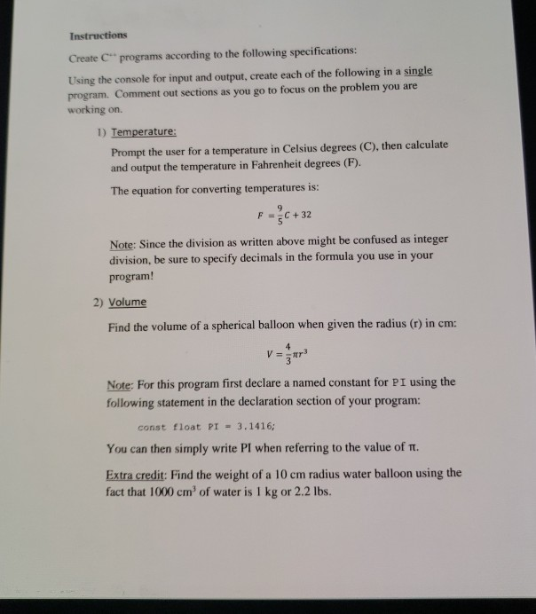Solved Instructions Create C programs according to the | Chegg.com