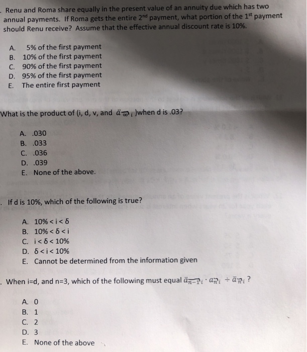 Solved Renu And Roma Share Equally In The Present Value Chegg Com