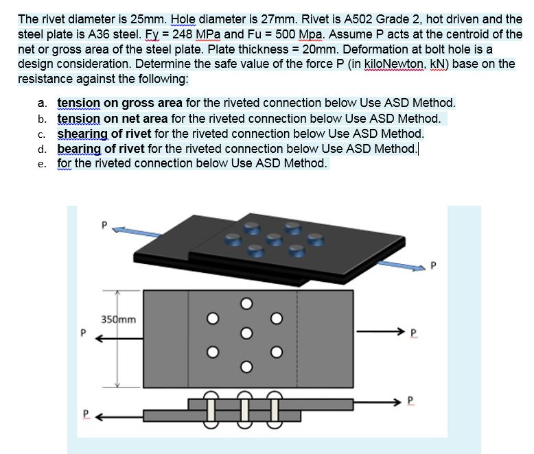 Solved The rivet diameter is 25mm. Hole diameter is 27mm.