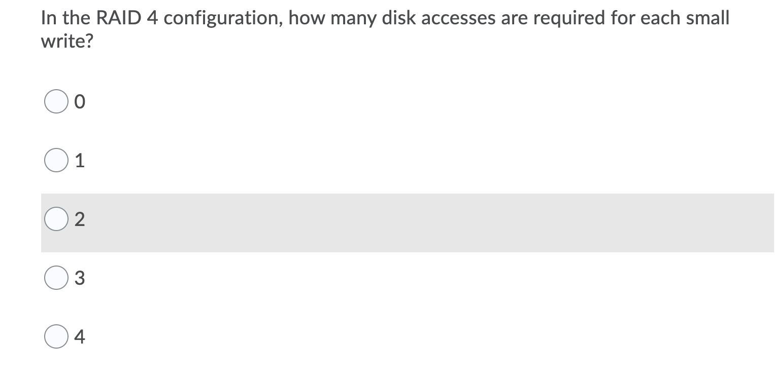 Solved In the RAID 4 configuration, how many disk accesses | Chegg.com