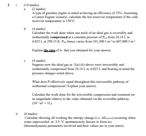 Solved 1 In the reversible isothermal compression of an | Chegg.com