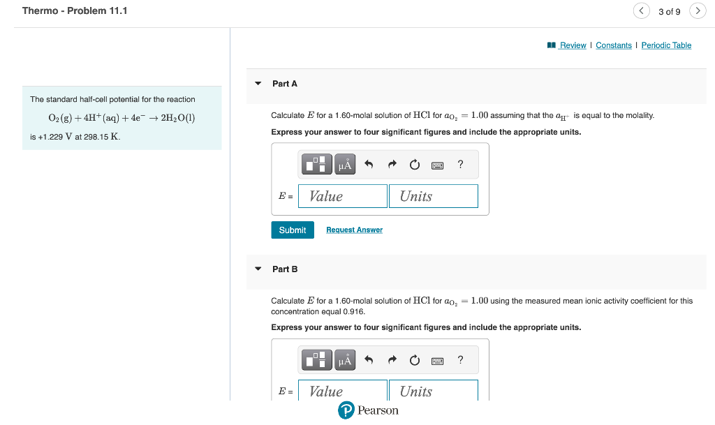 Solved The standard half-cell potential for the reaction O2( | Chegg.com