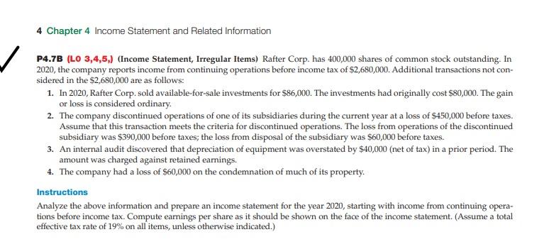 Solved 4 Chapter 4 Income Statement and Related Information