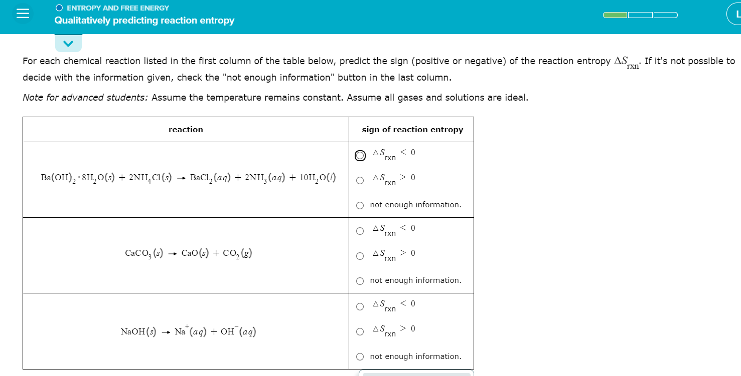Solved O ENTROPY AND FREE ENERGY Qualitatively predicting | Chegg.com
