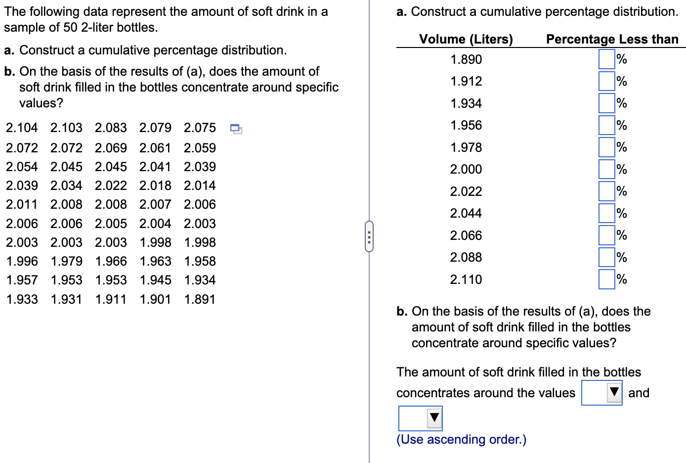 Solved The following data represent the amount of soft drink | Chegg.com