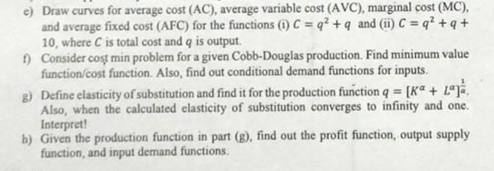 Solved Draw curves for average cost (AC), average variable | Chegg.com