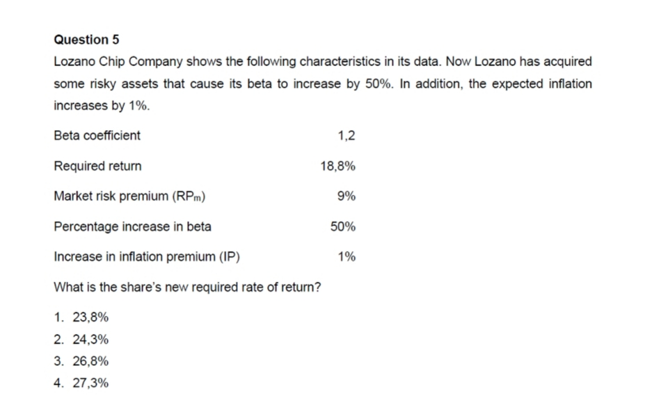 Solved Question 5 Lozano Chip Company shows the following