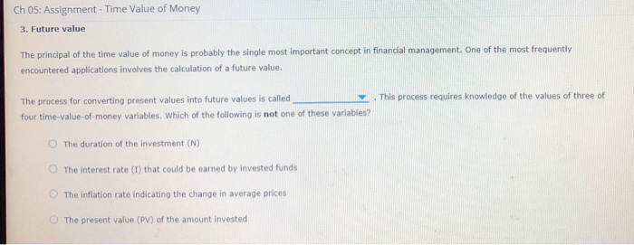 Solved Ch 05: Assignment- Time Value of Money 3. Future | Chegg.com
