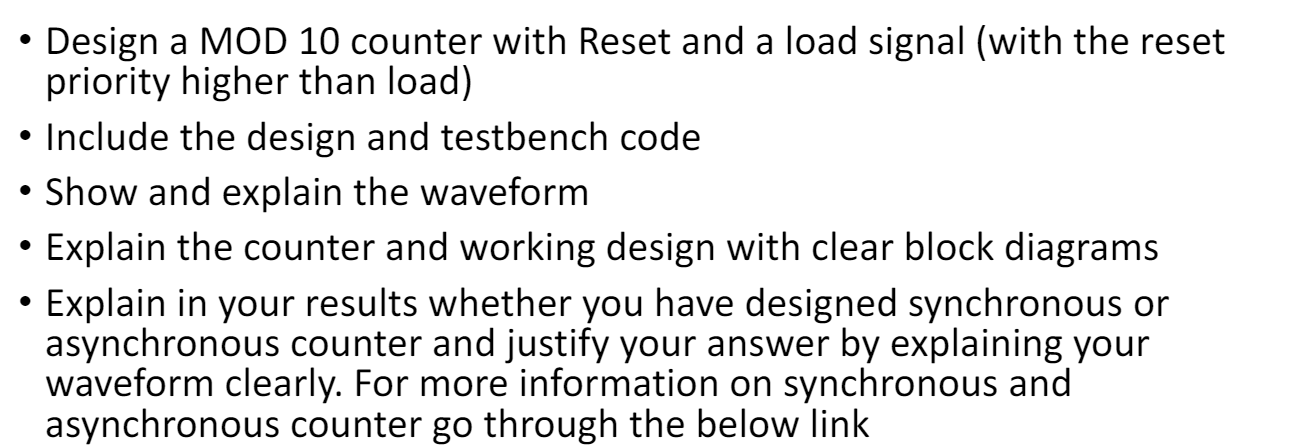 Solved . Design a MOD 10 counter with Reset and a load | Chegg.com