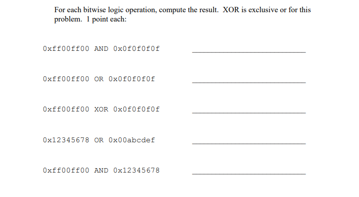 Solved For Each Bitwise Logic Operation, Compute The Result. | Chegg.com