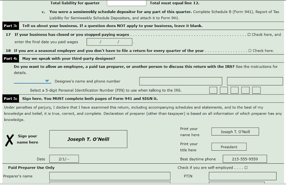 Prepare Form 941, Employer's Quarterly Federal Tax