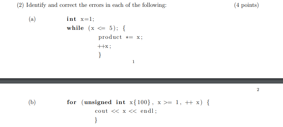 Solved (2) Identify and correct the errors in each of the | Chegg.com