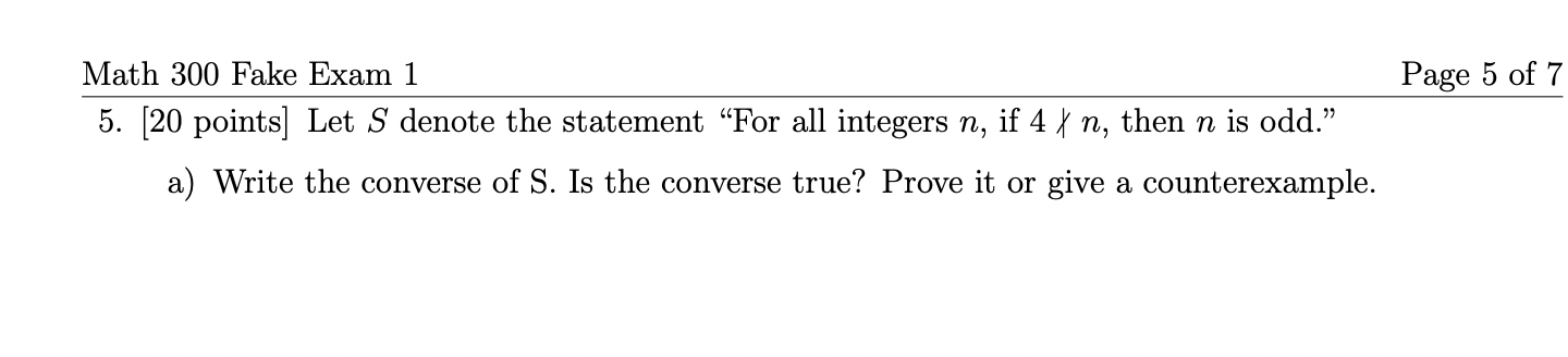 Solved Page 5 of 7 Math 300 Fake Exam 1 5. [20 points] Let S | Chegg.com