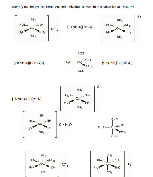 Solved Identify The Linkage Coordination And Ionization Chegg Com