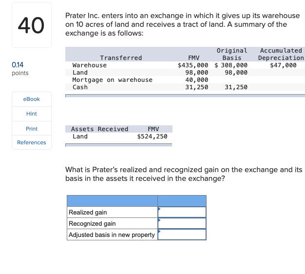 Solved Prater Inc Enters Into An Exchange In Which It Gi Chegg Com