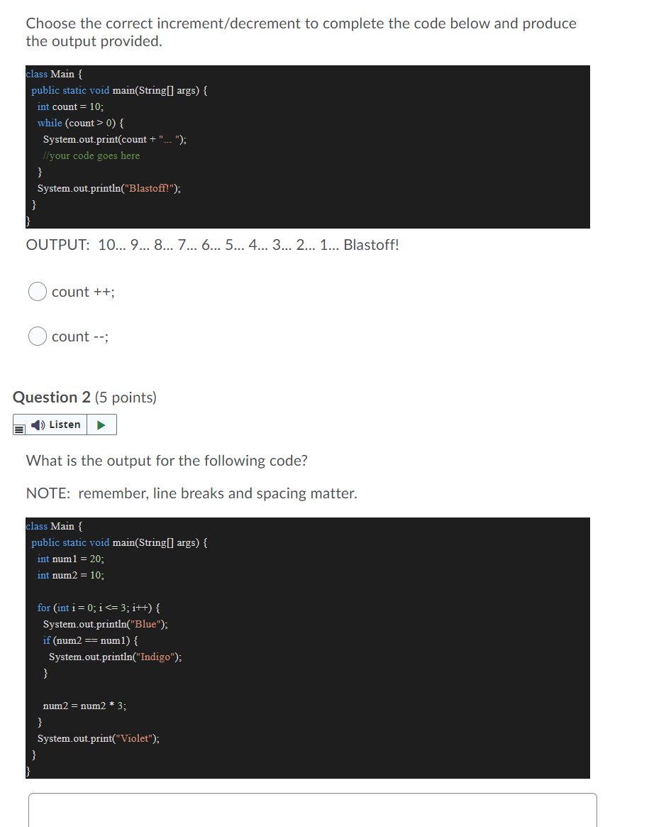 Solved Choose the correct increment/decrement to complete | Chegg.com
