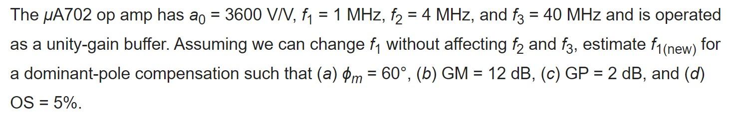 Solved = = The uA702 op amp has ao = 3600 VN, f1 = 1 MHz, f2 | Chegg.com