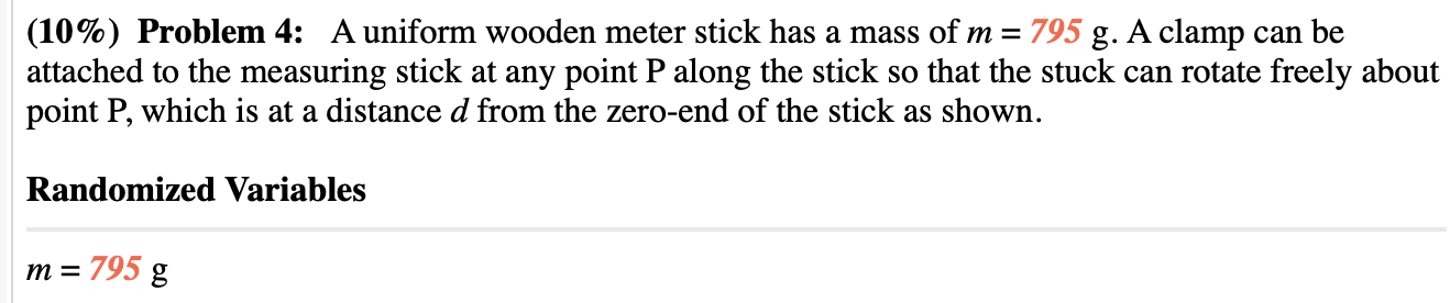 Solved (10%) Problem 4: A uniform wooden meter stick has a | Chegg.com