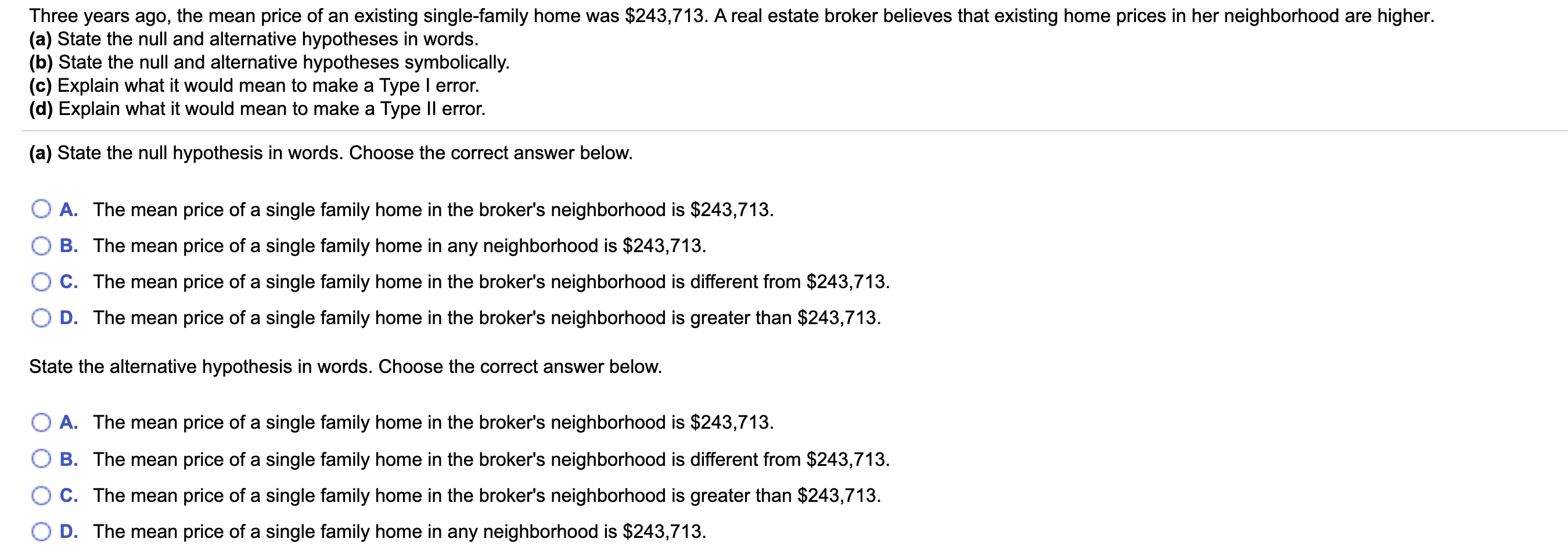 Solved Three years ago, the mean price of an existing