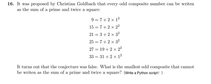 Solved 16. It was proposed by Christian Goldbach that every | Chegg.com