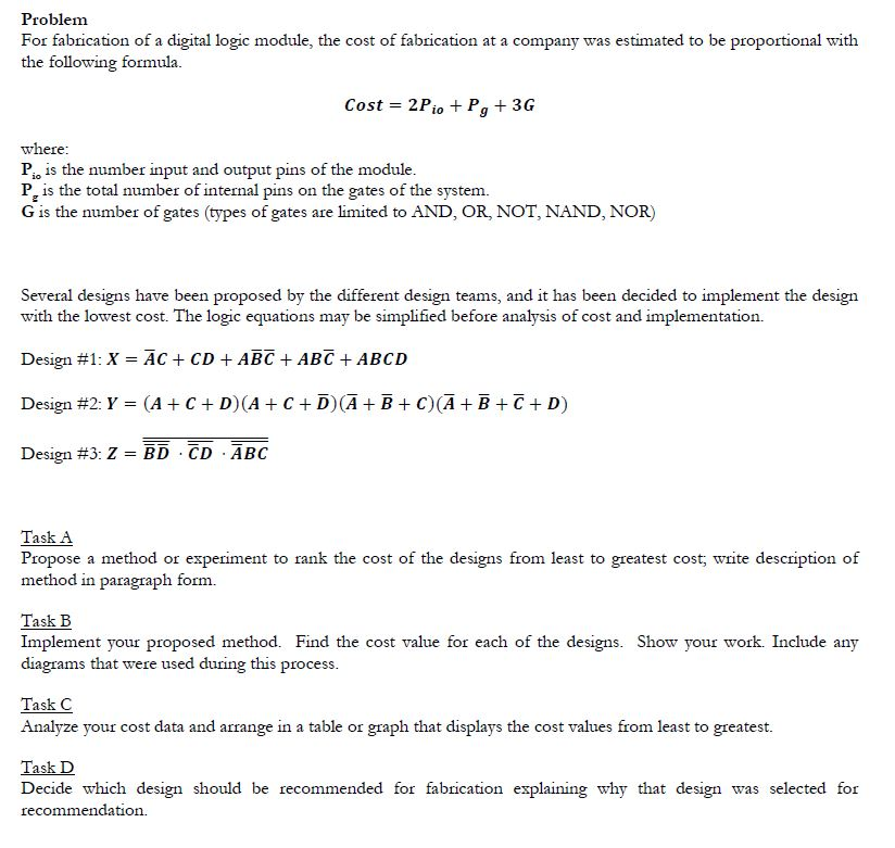 Solved Problem For fabrication of a digital logic module, | Chegg.com