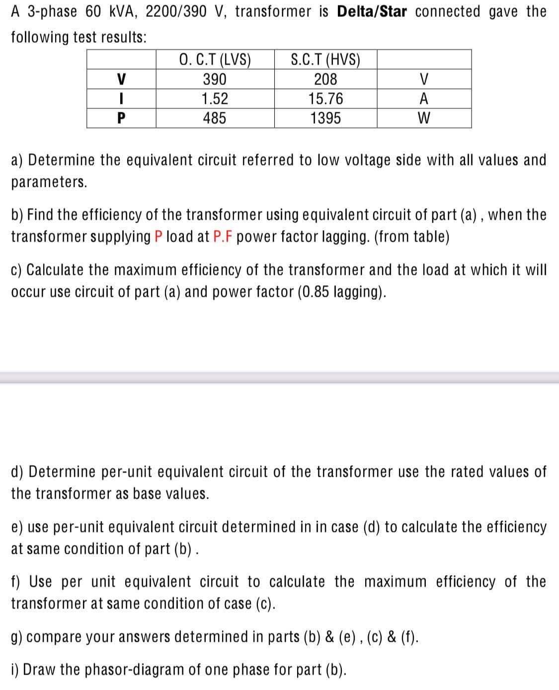 Solved A 3-phase 60 kVA, 2200/390 V, transformer is | Chegg.com