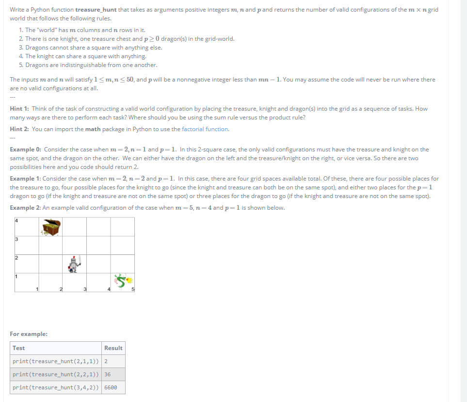 Write a Python function treasure hunt that takes as | Chegg.com