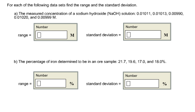 Solved For each of the following data sets find the range | Chegg.com