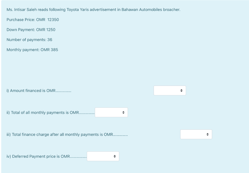 Solved Ms. Intisar Saleh reads following Toyota Yaris | Chegg.com