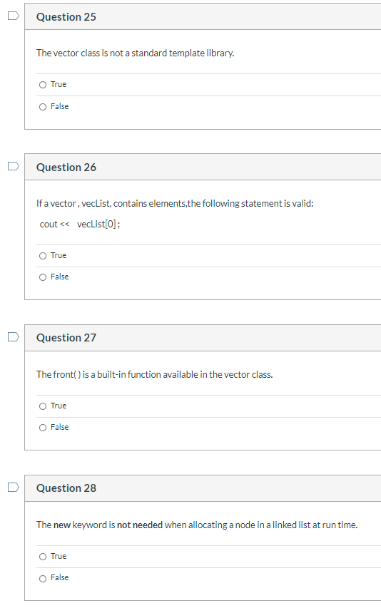 Solved Question 25 The vector class is not a standard | Chegg.com