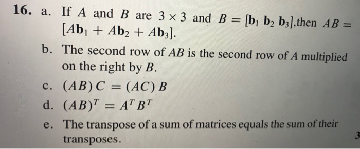 Solved 16. a. If A and B are 3x3 and B bi b2b3 then AB