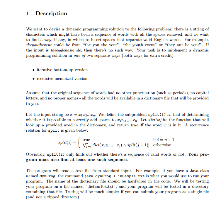 Solved 1 Description We want to devise a dynamic programming | Chegg.com